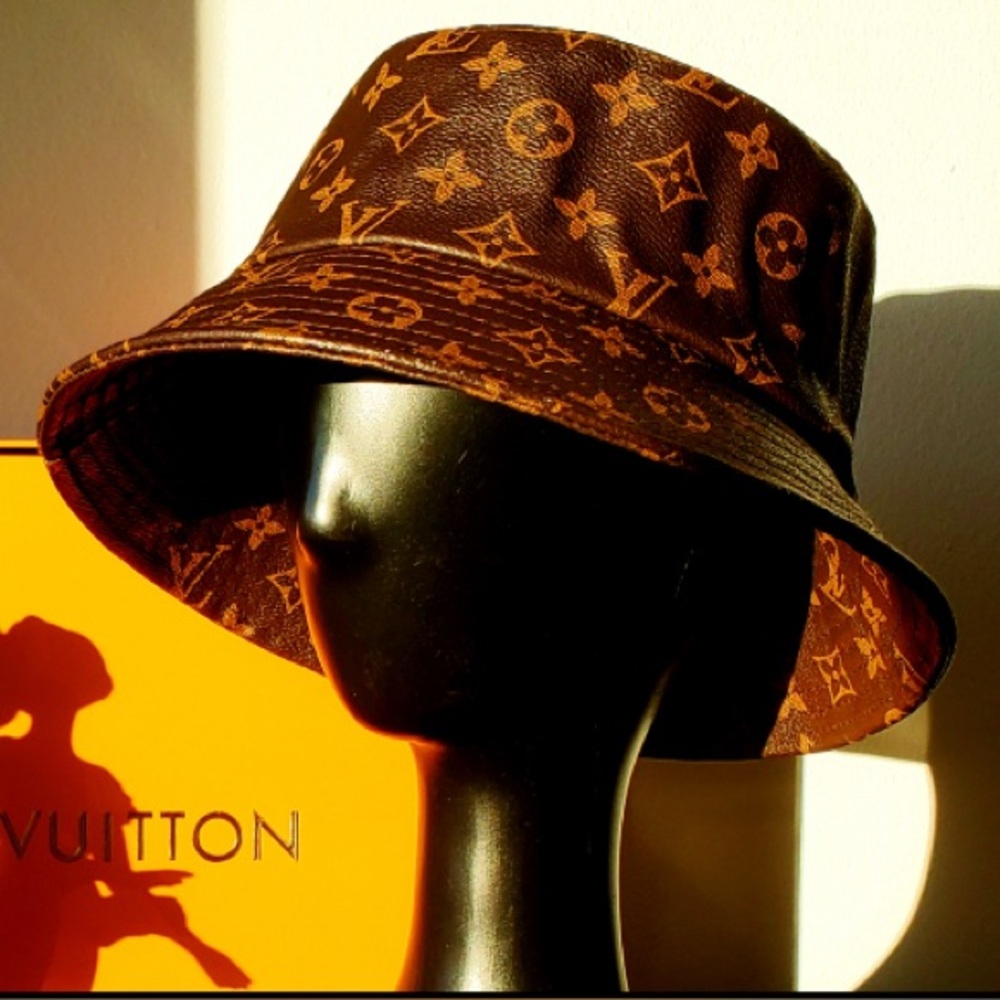 Louis Vuitton LV Brown Calf Skin Leather Monogram Jacquard Brown Bucket Hat - Picture 7 of 16